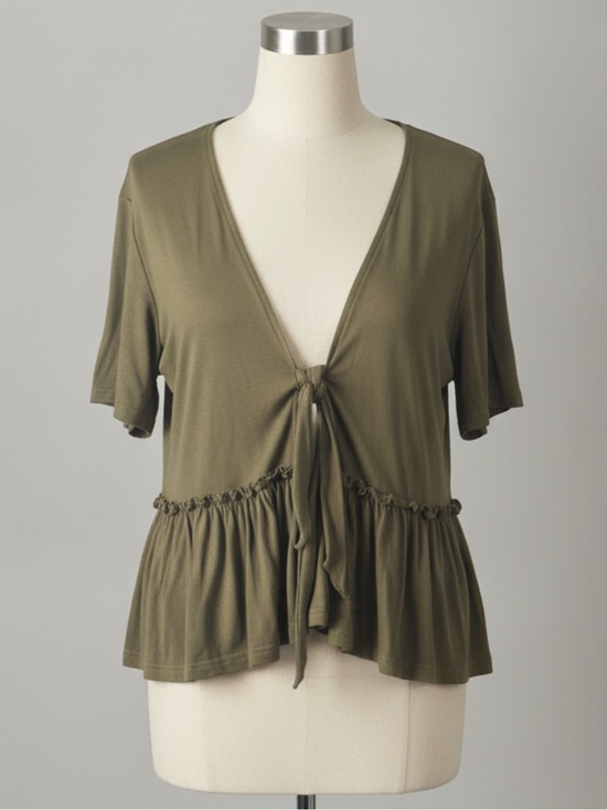 None Tops - Olive Green Tie-Front Top